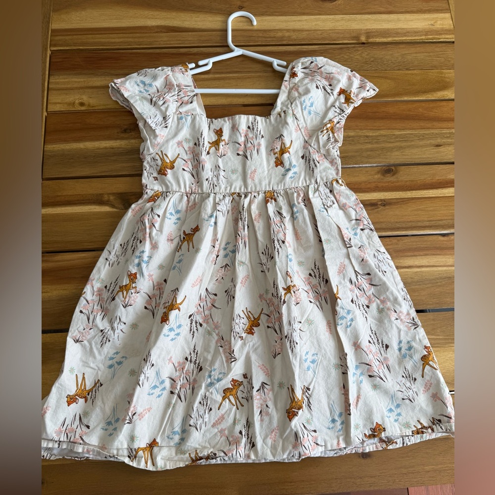 Disney Cream Dress with Brown Deer and Blue & Pink Floral Accents